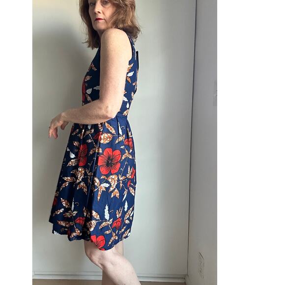Vintage Handmade Dress Hawaiian hibiscus Print Knee Length Size Small Blue Red - Picture 7 of 9